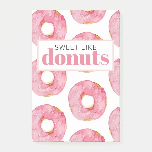 Moderne roze Waterverf zoet als donuts Quote Post-it® Notes (Voorkant)