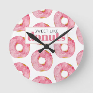 Moderne roze Waterverf zoet als donuts Quote Ronde Klok