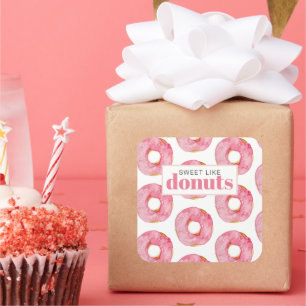Moderne roze Waterverf zoet als donuts Quote Vierkante Sticker