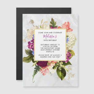 Moderne Roze & Witte Aquarel Bloemige Verjaardag Magnetische Uitnodiging