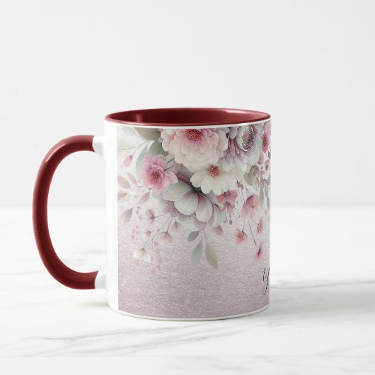 Moderne roze witte bloem koffiemok mok (Links)
