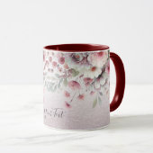 Moderne roze witte bloem koffiemok mok (Voorkant rechts)
