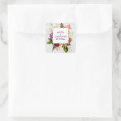 Moderne Roze & Witte Bloemen Bruiloft Vierkante Sticker (Tas)