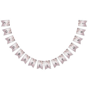 Moderne roze witte bloemen Bunting vlag Vlaggetjes