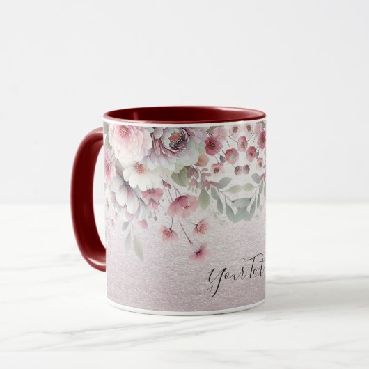 Moderne roze witte bloemenkoffie Mok (Voorkant links)