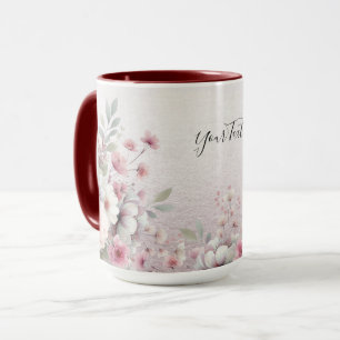 Moderne roze witte bloemenkoffiemok mok
