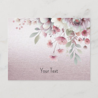 Moderne Roze Witte Bloemige Ansichtkaart Briefkaart