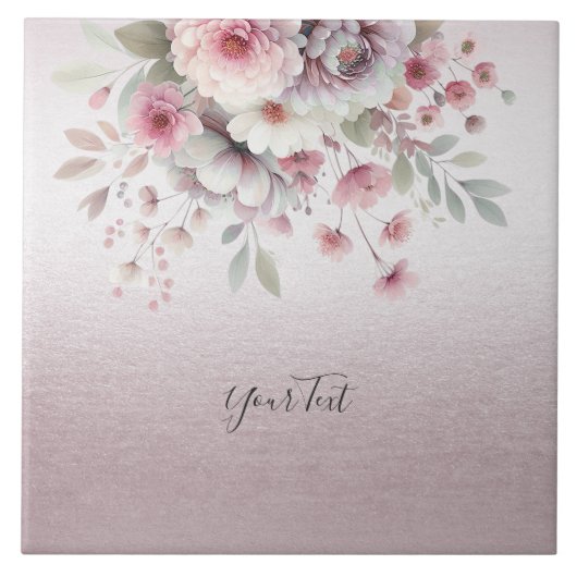 Moderne roze witte bloemige keramische Tegel Tegeltje (Voorkant)