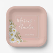 Moderne  Roze & Witte Daisies Bruiloft  Papieren Bordje (Voorkant)