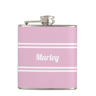 Moderne Roze & Witte Gepersonaliseerde Naam Golf C Heupfles