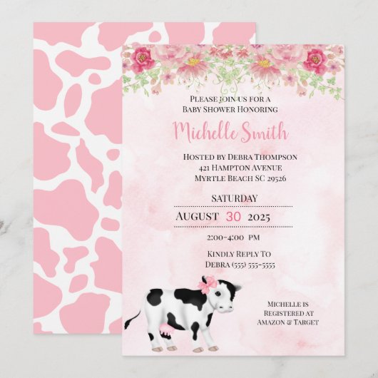 Moderne roze witte Koe afdrukBaby shower Kaart (Voorkant / Achterkant)