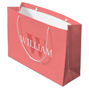 Moderne Roze & Witte Minimalistische Monogram Gesc Groot Cadeauzakje