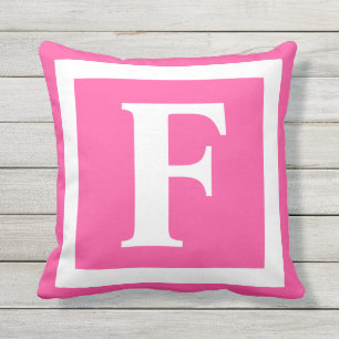 Moderne roze witte monogram Initiaal Buitenkussen