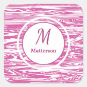 Moderne roze witte patroonmonogram op maat vierkante sticker (Voorkant)
