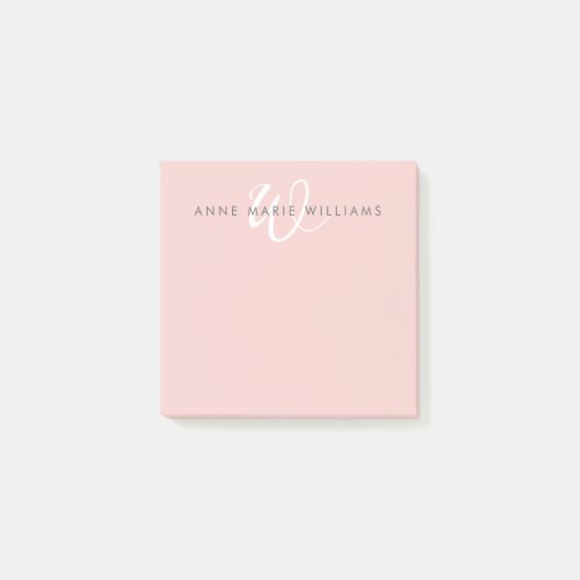 Moderne Roze Witte Script Monogram Post-it® Notes (Voorkant)