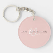 Moderne Roze Witte Script Monogram Sleutelhanger (Voorkant)