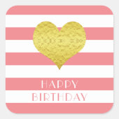 Moderne Roze Witte Strepen Gelukkige Verjaardag Vierkante Sticker (Voorkant)