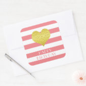 Moderne Roze Witte Strepen Gelukkige Verjaardag Vierkante Sticker (Envelop)