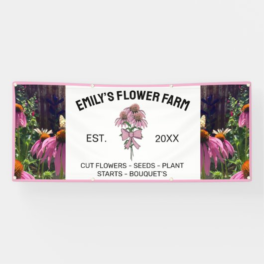 Moderne Roze & Witte Twee Foto Bloemenboerderij Spandoek (Horizontaal)