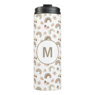 Moderne Roze Witte Vlinders Regenboog Monogram Thermosbeker