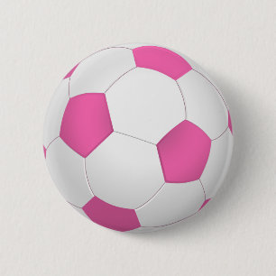 Moderne roze witte voetbal ronde button 5,7 cm