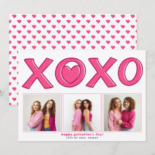 Moderne roze XOXO Galentines Dag hartfoto Feestdagenkaart