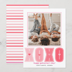 Moderne roze XOXO harten Galentines Day foto Feestdagenkaart