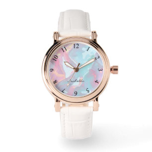 Moderne Roze Zachte Mint Gouden Luxe Collectie Horloge