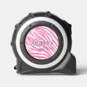 Moderne Roze Zebra Aangepaste Naam Tape Maatregel Rolmaat (Voorkant)