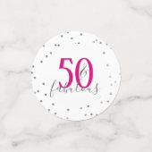 Moderne roze zilver en wit 50 en verbluffend confetti (Kleine voorkant)