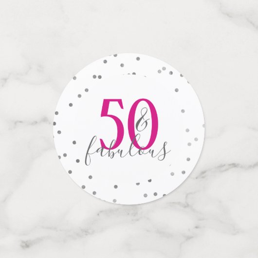 Moderne roze zilver en wit 50 en verbluffend confetti (Kleine voorkant)