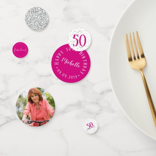 Moderne roze zilver en wit 50 en verbluffend confetti (Groep)