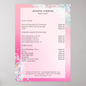 Moderne roze zilver Glitter Salon Prijslijst Poster (Voorkant)