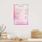 Moderne roze zilver Glitter Salon Prijslijst Poster (Keuken)