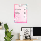 Moderne roze zilver Glitter Salon Prijslijst Poster (Thuiskantoor)