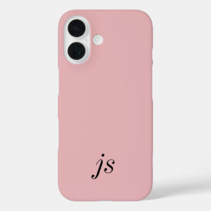 Moderne Roze Zwart Monogram Naam iPhone 16 Hoesje