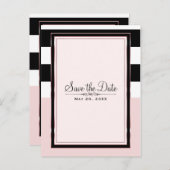 Moderne Roze Zwart & Witte Strepen Bewaar de Datum Aankondigingskaart (Voorkant / Achterkant)