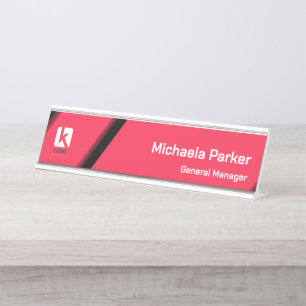 Moderne Roze Zwarte Aangepaste Logo Kantoor Bureau Naambordje