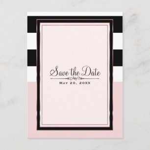 Moderne roze zwarte en witte strepen Save the Date Aankondigingskaart