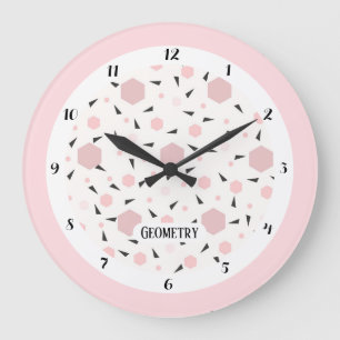 Moderne roze zwarte geometrische driehoek patroon grote klok
