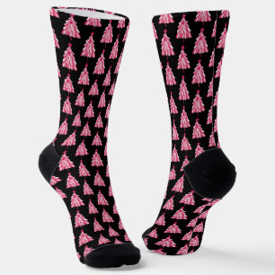 Moderne Roze Zwarte Kerstboom Patroon Sokken