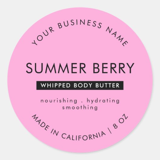 Moderne Roze & Zwarte Lichaam Boter Cosmetische Po Ronde Sticker (Voorkant)