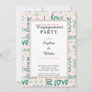 Moderne Roze & Zwarte Liefdes Verlovingsfeest Kaart