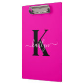 Moderne Roze Zwarte Script Monogram Klembord (Links)