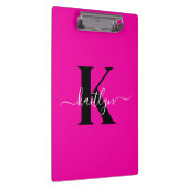 Moderne Roze Zwarte Script Monogram Klembord (Rechts)