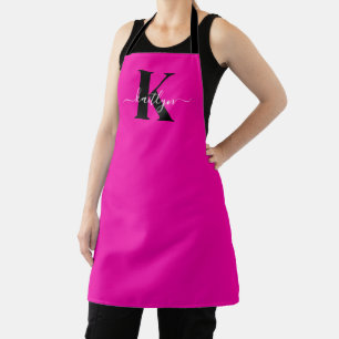Moderne Roze Zwarte Script Monogram Schort