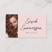 Moderne Roze Zwarte Script QR Code Haarstylist Visitekaartje (Voorkant)