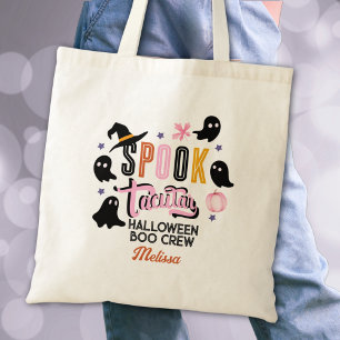 Moderne Roze Zwarte Spooktacular Halloween Boo Cre Tote Bag