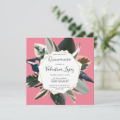 Moderne roze zwarte tropische Quinceanera-uitnodig Kaart (Staand voorkant)