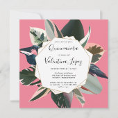 Moderne roze zwarte tropische Quinceanera-uitnodig Kaart (Voorkant)